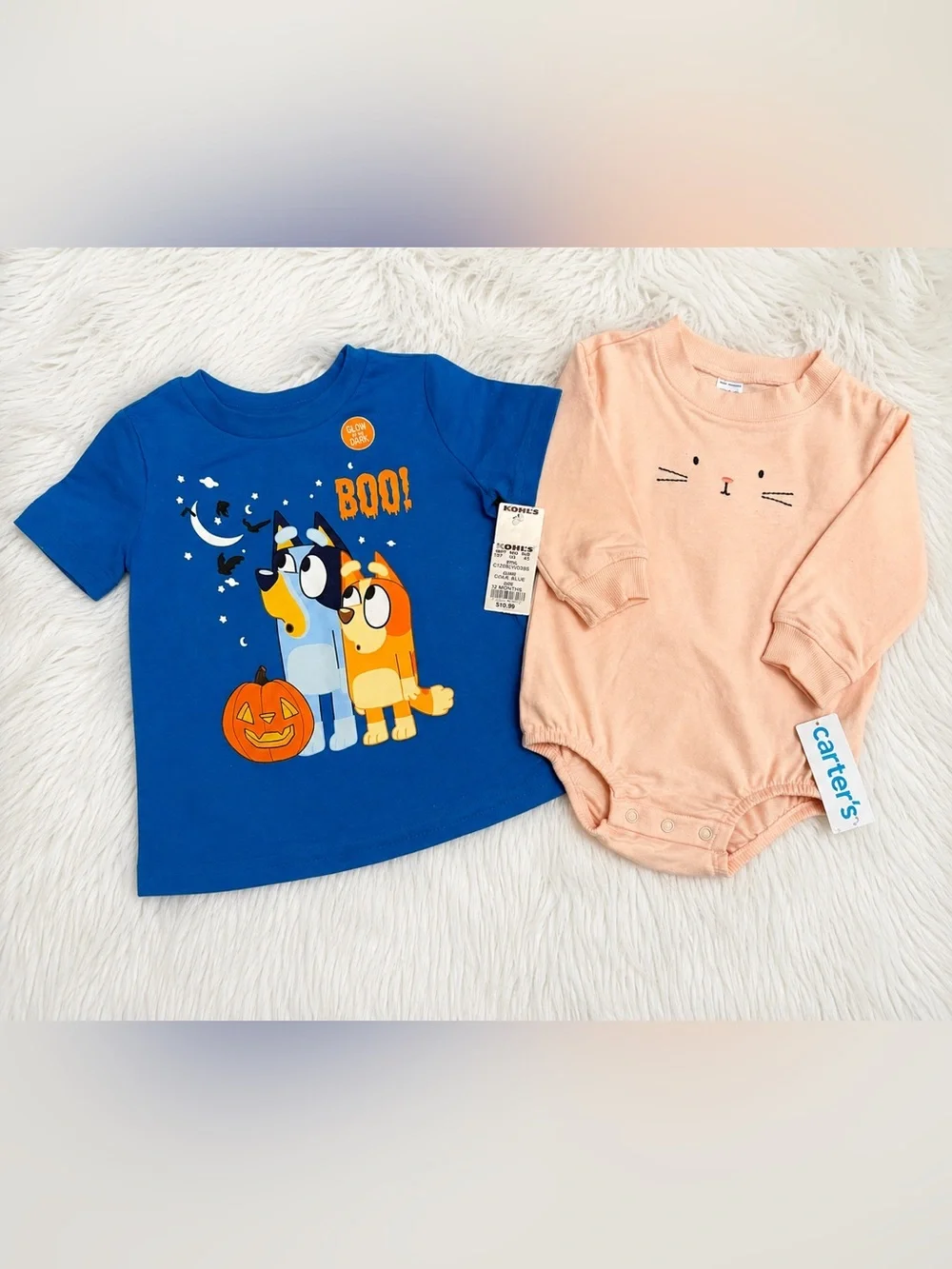 Bluey Halloween Shirt & Carter’s Bodysuit Baby Girl 12M 2 Piece Bundle NWT
